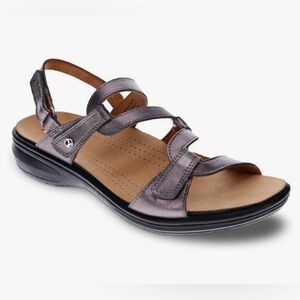 Revere Emerald 3 Strap Adjustable Leather Sandals Gun Metal Contoured Footbed